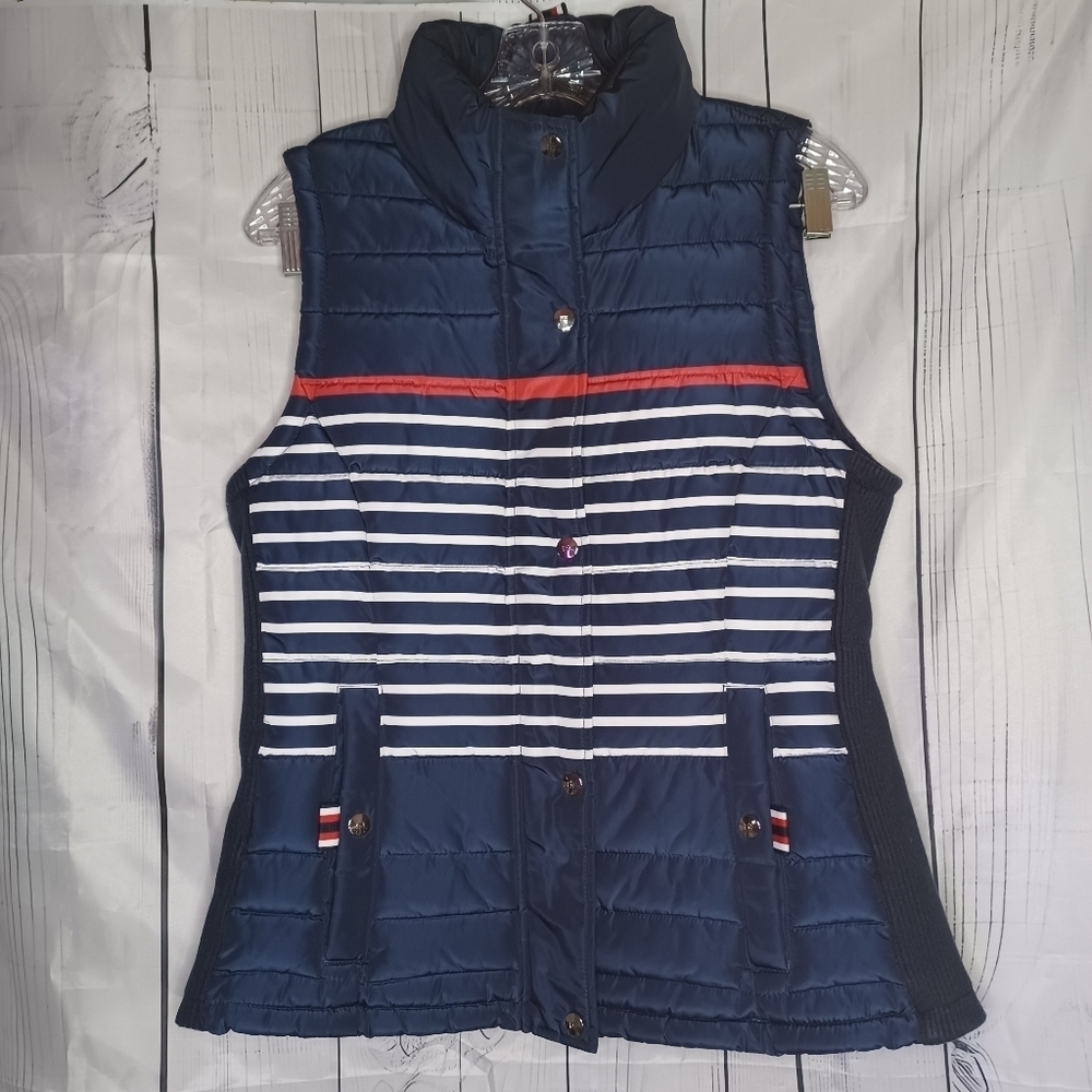 Tommy Hilfiger striped puffer preppy nautical sporty classic vest